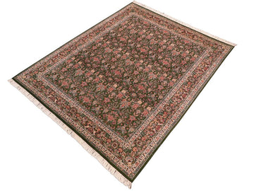 handmade Traditional Rachna Green Beige Hand Knotted RECTANGLE 100% WOOL area rug 8x10